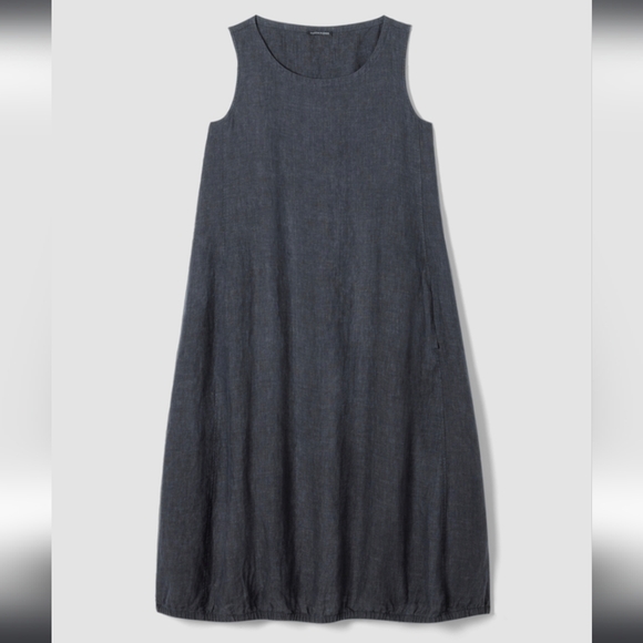 Eileen Fisher Washed Organic Linen Délavé Lantern Dress Petite - Picture 1 of 8
